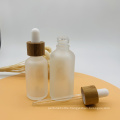 Empty 30ml Frosted Clear Glass Bamboo Bottle With Bamboo Dropper Cap Lid